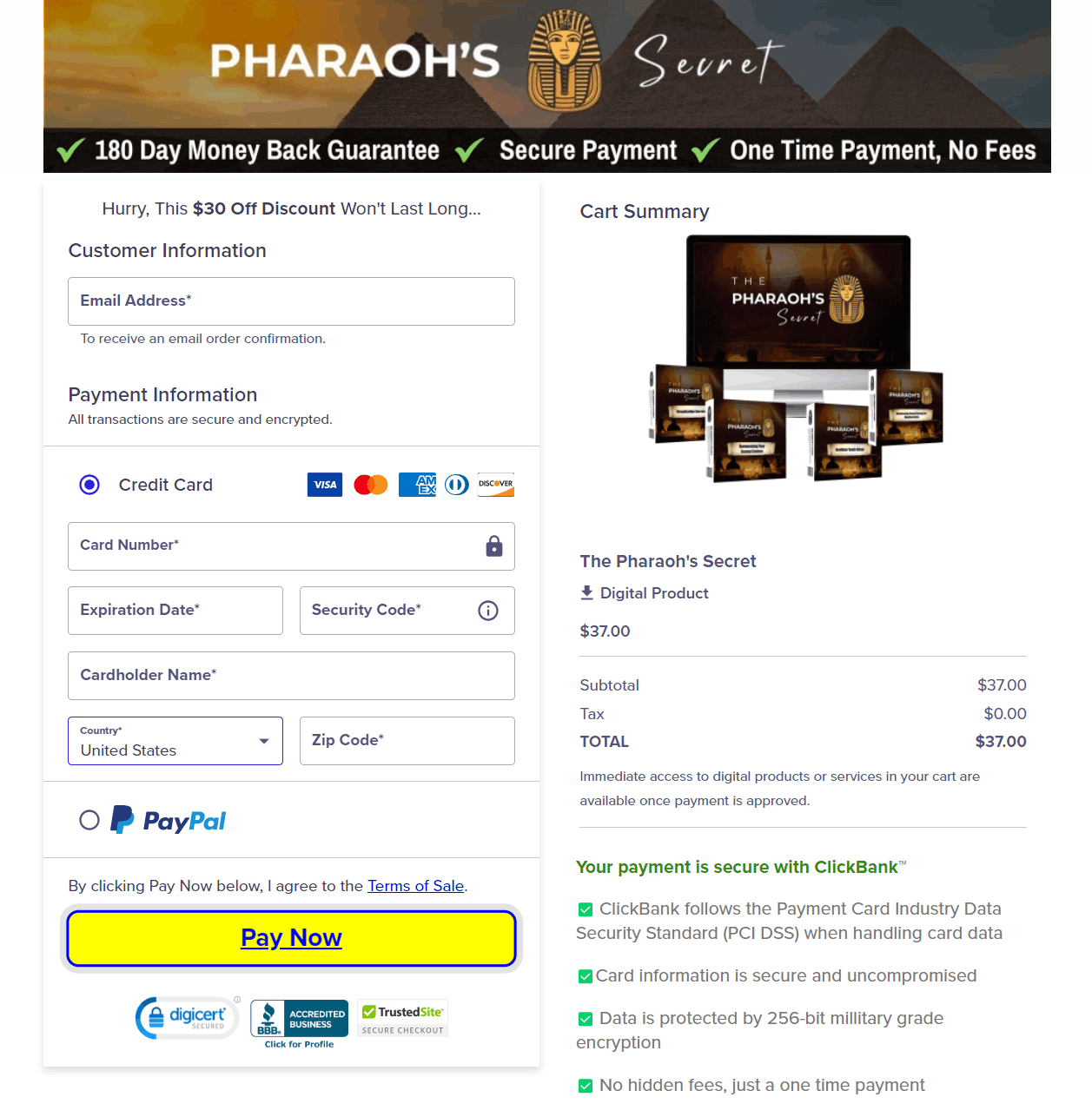 The Pharaoh's Secret Secure Order Page